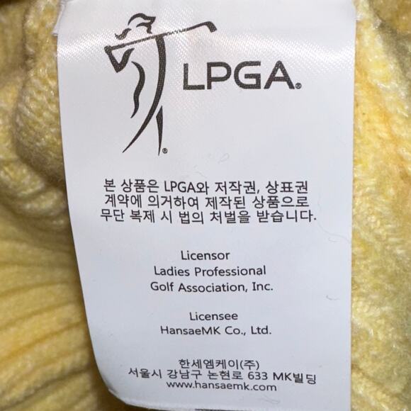 LPGA Yellow Wool Blend Sponsored Golf Pullover Sweater Size Medium - Picture 9 of 16